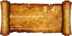 Balkovics Arvid névjegykártya